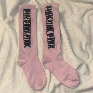 PINK Victoria's Secret Pink Socks with Black Vertical Logo